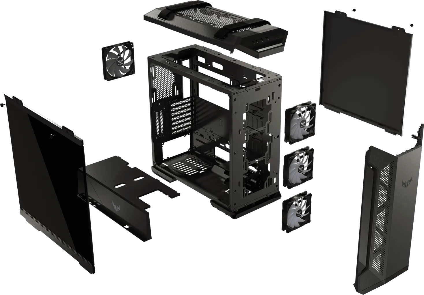Exploded view of ASUS TUF GT501 chassis showing all parts